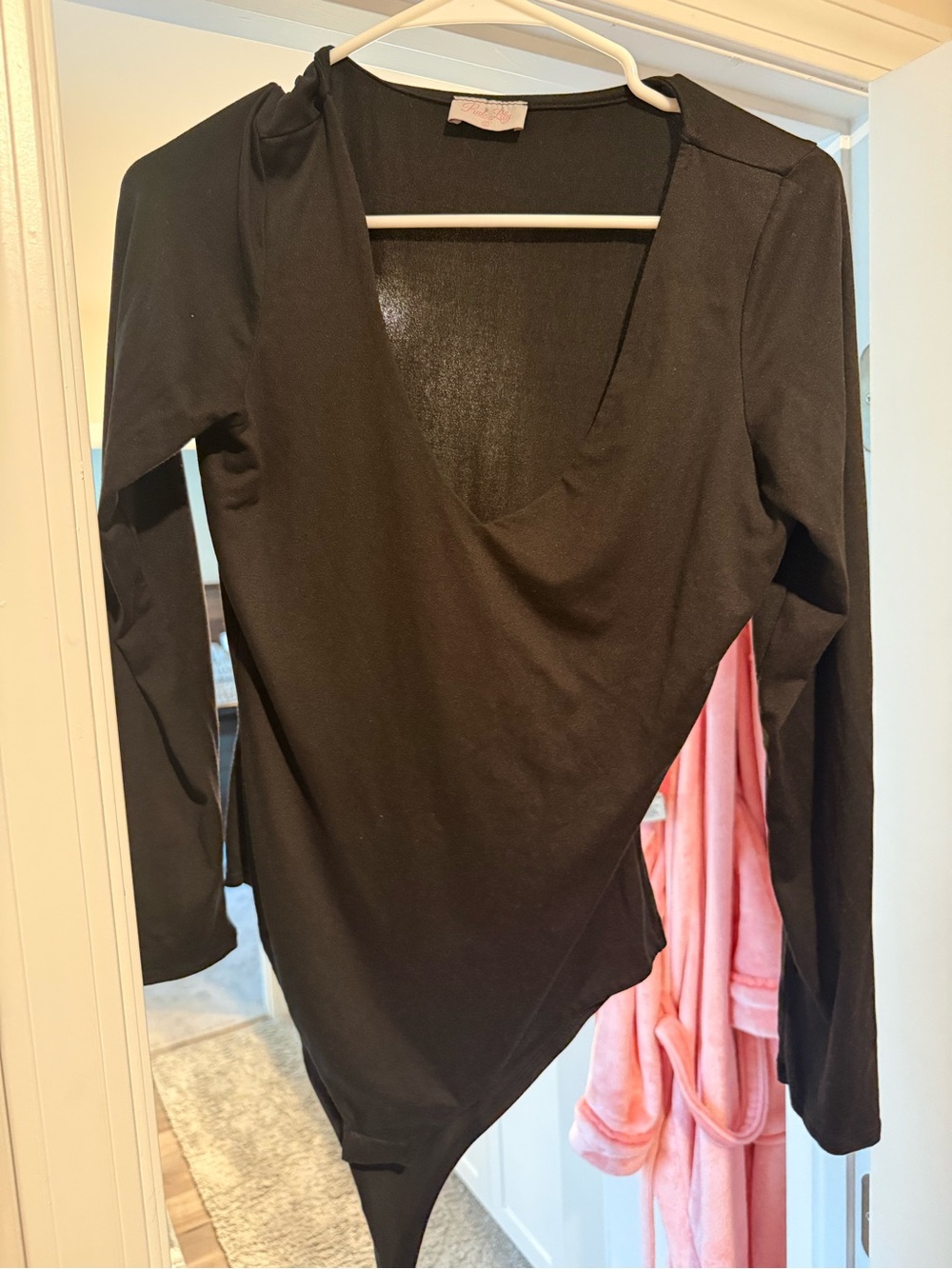 Pink Lily Black V-Neck Long Sleeve Bodysuit